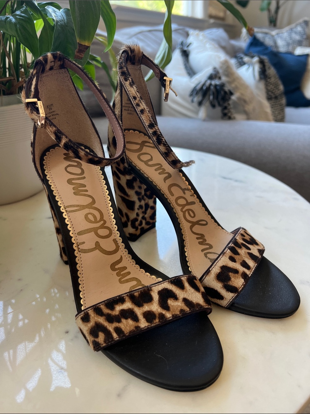 Sam Edelman Leopard-Print Ankle-Strap Block Heels - Tan/Black
